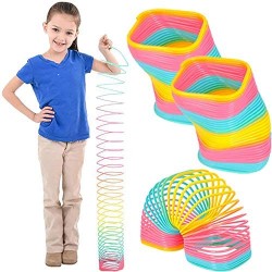 The Dreidel Company Jumbo Square Coil Spring Rainbow  Party Favor for Kids  4.75" (120mm) Individually Wrapped (2-Pack)