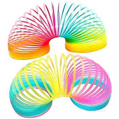 WisdKids Jumbo Rainbow Coil Spring Toy  Classic Novelty and Colorful Neon Plastic Toy Party Supplies for Boys Girls 2 Pack
