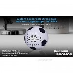 100 Soccer Stress Balls Pack - Customizable Text Logo - PU Foam Stress Relievers - White