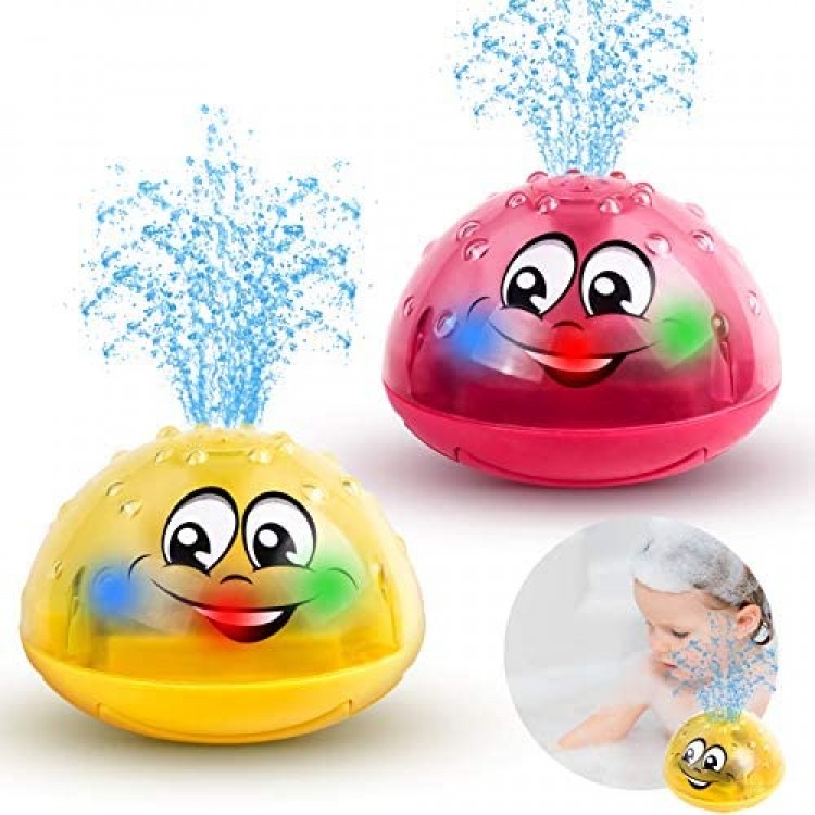 2 Pack Baby Bath Toys Light Up Bath Toy Electric Induction Water Spray Toy Bathtub Shower Bathroom Toy for Baby Kids