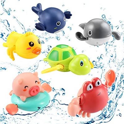 6 Pieces Wind Up Bath Toys Wind-up Bathtub Baby Bath Toys Turtle Wind Up Toys Pig Dolphin Crab Duck Wind Up Toys for Little Boys and Girls  6 Styles