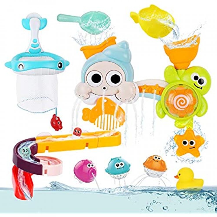 Bammax Bath Toy Shower Bath Baby Toy for 1 2 3+ Year Old Boy Girl Toddler Gift Toys Set Fishing Games Floating Squirt Toy for Kids Colorful Educational Waterfall Track Water Station Toy with Cup
