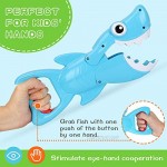 Bammax Bath Toys Shark Grabber Baby Bath Toy Set Bathtub Toy Great White Shark with Teeth Biting Action Include 4 Floating Fish Pool Bathroom Bath Toy Game for Toddler Infant Kid Water Toys