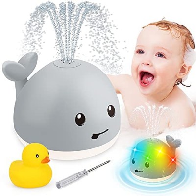 BOBXIN Baby Bath Toys for Toddlers 1-3  Light Up Bathtub Toys with LED Light  Auto Water Whale Spray Toy  Induction Sprinkler Shower Pool Bathroom Toy with Bath Duck for Infant Kids Boy Girl 3 4 5 6 7