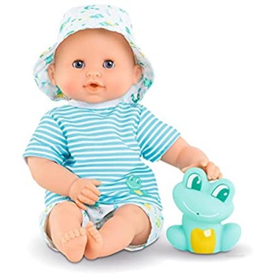 Corolle Bebe Bath Marin - 12” Boy Baby Doll with Rubber Frog Toy  Safe for Water Play in The Bathtub or Pool  Poseable Soft Body with Vanilla Scent  for Kids Ages 18 Months and Up  Aqua