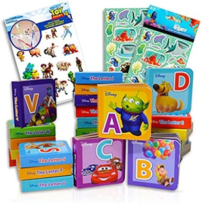 Disney Alphabet Book Bundle Disney Board Books Set ~ 26 Disney Pixar Alphabet Learning Books Disney Board Books For Toddlers with Stickers (Disney Educational Books)