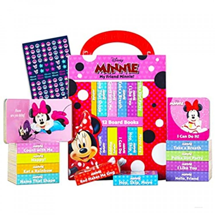 Disney Minnie Mouse Board Books Set Toddlers Babies Bundle ~ Pack of 12 Chunky My First Library Board Book Block with Stickers (Minnie Mouse Books for Infants)