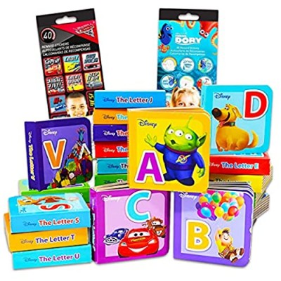 Disney Pixar Alphabet Story Book Collection Bundle Disney Board Book Set ~ 24 Pack Disney Pixar My First Library Mini Block Books with Reward Stickers (Disney Board Books for Toddlers)