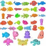 Fun Little Toys 42PCs Magnetic Fishing Toys with 11 in Fishing Pool 2 Fishing Rodes 29 Fishes and 7 Sea Animals with Light Toddler Bath Toys Water Toys Fishing Game for Kids