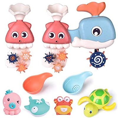 FUN LITTLE TOYS 8 PCs Bath Toys for Toddler with Waterfall Station  Bath Squirters  Wind Up Bath Toy and Bath Cups  Birthday Gifts for Boys and Girls