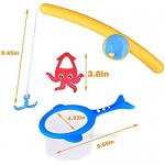 FUN LITTLE TOYS Bath Toys for Toddlers Fishing Toy Game Set with Fishing Rod Fishing Net and 12 Pieces No Mold Animals Water Toys for Kids