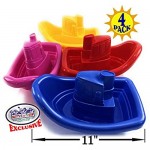 Matty's Toy Stop Plastic Nesting/Stacking Tug Boats (11) Red Blue Pink & Yellow Gift Set Bundle Perfect for Bath Pool Beach Etc. - 4 Pack