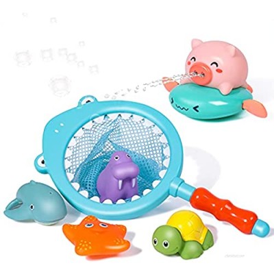 rolimate 6pcs Bath Toys for Baby Boys Girls Kids Gift  Wind-Up Bathtub Baby Bath Toys with Fishing Net for Toddlers  Swimming Pool Water Toys for Kids Birthday Gifts