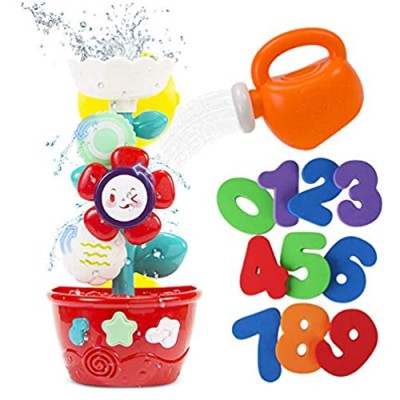STEAM Life Flower Bath Toys for Toddlers Bathtub Toys for Toddlers Babies Kids 2 3 4 Years with Bath Tub Toys Watering Can and Foam Numbers Waterfall Flower Baby Bath Toy for Toddlers Girls and Boys
