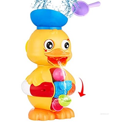 Toddler Bath Toys Bathtub Toys for Toddlers 1-3 3-4 Spin and Sprinkle Duck Water Pool Toys for Girls Boys 1 2 3 4 5 Year Old  Baby Bath Toys Duck Rotating Eyes/Waterwheel/Kid Spoon Color Box