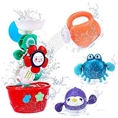 Tsomtto Bath Toys Flower with 2 Wind Up Bath Toys for Toddlers Bathtub Water Play Set Bathing Time Waterfall Floating Toys Boys Girls Baby Easter Basket Stuffer Gift Age 3 4 5 Years Old