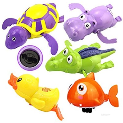 WenToyce 5 Pack Pool Float Bath Toys  Wind Up Swimming Bathtub Animals for Boys Girls Toddlers   Fish + Tortoise + Hippocampus + Crocodile + Duck  Smooth Cute Appearance (Random Color)