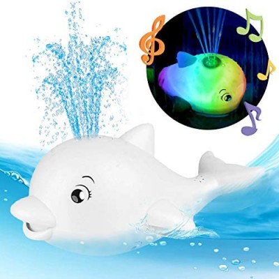 ZHENDUO Bath Toys  2 in 1 Dolphin Automatic Spray Water Bath Toy with LED Light & Music  Induction Sprinkler Bathtub Shower Toys for Toddlers Kids Boys Girls  Pool Bathtub Toys for Baby (White)