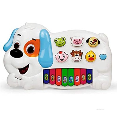 Bambiya Kids Piano Keyboard Toy - Puppy Piano with 3 Play Modes Including 6 Animal Sounds  6 Rhythms  8 Musical Notes and 14 Tunes - Musical Toy Ideal for Early Music Learning  Educational Toy