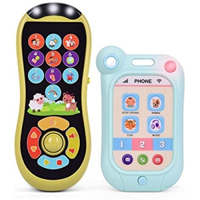 FUN LITTLE TOYS Remote and Phone Bundle with Music  Fun  Interactive Touch Screen Remote Control Smartphone Toys for Baby  Infants  Kids  Boys or Girls  Blue