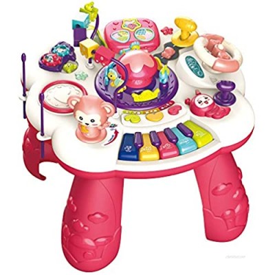 GMAXT Sit-to-Stand Learn & Discover Table New Upgrade Educational Toys Lighting and Music Carousel  Drum  Piano  Steering Wheel Baby Music Toys Suitable for Boys and Girls(Pink)