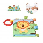 Infant Cloth Book with Rattles Toy Crinkly Sounds Interactive Toy Fabric Book for Baby Toddler Early Educational Visual Development (Lion)