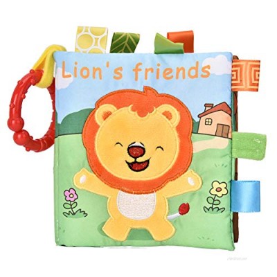 Infant Cloth Book with Rattles Toy  Crinkly Sounds Interactive Toy Fabric Book for Baby Toddler Early Educational Visual Development (Lion)