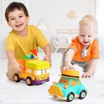 INSOON Toddler Toys Car and Truck Toys for 1 2 3 Year Old Boys Girls Baby Toys Musical Car with Universal Wheels 2 Pack Cartoon Car Toys for Boys Grils