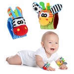 Baby Rattle Socks Infant Soft Cloth Cartoon Animal Bell Stockings and Doll Wrist Bands Cute Ring Bell Toys Promote Hearing Educational Tool Children Toddlers Rompers Accessories (Giraffe&Donkey B)