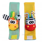 Baby Rattle Socks Infant Soft Cloth Cartoon Animal Bell Stockings and Doll Wrist Bands Cute Ring Bell Toys Promote Hearing Educational Tool Children Toddlers Rompers Accessories (Giraffe&Donkey B)