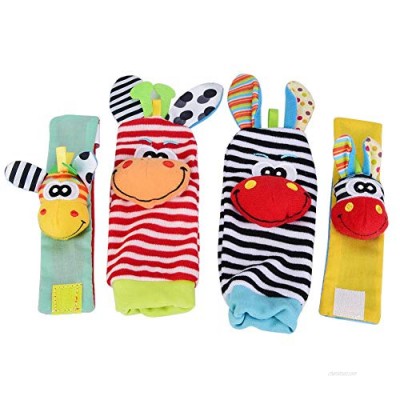 Baby Rattle Socks  Infant Soft Cloth Cartoon Animal Bell Stockings and Doll Wrist Bands Cute Ring Bell Toys Promote Hearing Educational Tool Children Toddlers Rompers Accessories (Giraffe&Donkey B)