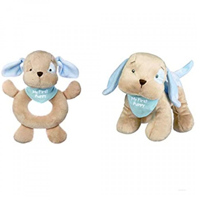 cableTVamps My First Plush Puppy and Hand Rattle Set Blue - Boy (2 Pieces)