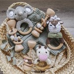 Classic Bundle Wooden Rattle + Crochet Elephant Pattern Rattle Ring Set Newborn Baby Gift Baby Rattle Set