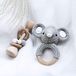 Classic Bundle Wooden Rattle + Crochet Elephant Pattern Rattle Ring Set Newborn Baby Gift Baby Rattle Set