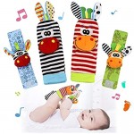NODG 4 Pieces Wrist Rattle Foot Finder Socks for Baby Shower Baby Socks Toys Developmental Early Educational Toys Set Gifts for Infant Newborn Girl & Boy 0-6 Month