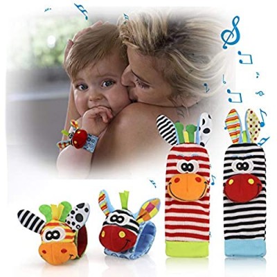 NODG 4 Pieces Wrist Rattle Foot Finder Socks for Baby Shower Baby Socks Toys Developmental Early Educational Toys Set Gifts for Infant Newborn Girl & Boy 0-6 Month