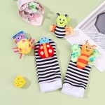 OBANGONG Foot Finder Socks and Wrist Rattles (4 Pieces) Cute Animal Soft Baby Socks Wrist Toys Promote Brain Development Toys for Newborn