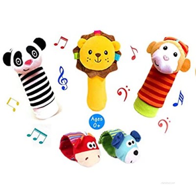 Sozzy Infant Baby Wrist Rattle Toy and Foot Finder  Lion Rattle 5 Packs Set  Texture Toys for Infant Boy Girls 0-3 3-6 6-9 Months