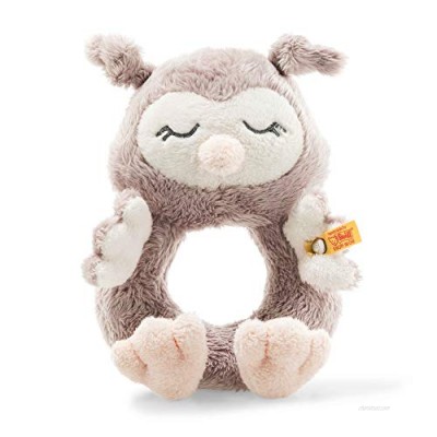 Steiff Soft Cuddly Friends Ollie Owl Grip Toy with Rattle  14 cm  Rose Brown