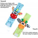 Ujuuu 4Pcs Foot Finder Socks & Wrist Rattles Newborn Toys Brain Development Infant Toys Hand and Foot Rattles Suitable for Babies Boy or Girl