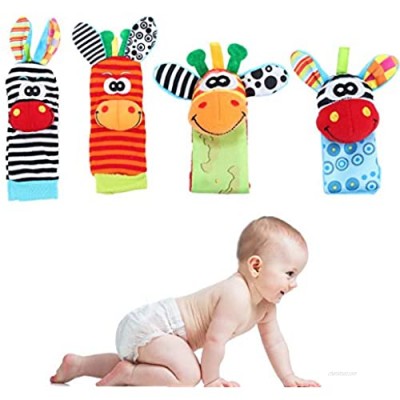 Ujuuu 4Pcs Foot Finder Socks & Wrist Rattles Newborn Toys Brain Development Infant Toys Hand and Foot Rattles Suitable for Babies Boy or Girl