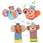 Vittqsuier Baby Socks Toys Wrist Rattle and Foot Finders Socks Set . Educational Development Soft Animal Toy for Toddler.(4pcs)