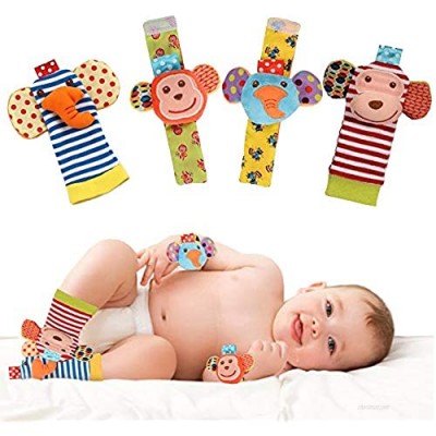 Vittqsuier Baby Socks Toys Wrist Rattle and Foot Finders Socks Set . Educational Development Soft Animal Toy for Toddler.(4pcs)