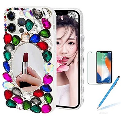 Diamond Mirror Case for Samsung Galaxy S20 Ultra 6.9 Inch  Girlyard Luxury 3D Handmade Bling Rhinestone Sparkle Makeup Mirror Crystal Soft TPU Bumper Protective Cover for Girls Women - Multicolor