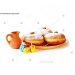 KwikMedia Poster Reproduction of Image of Jewish Holiday Hanukkah with Donuts Traditional Chocolate Coins and Wooden Dreidels (Spinning top). Isolated on White
