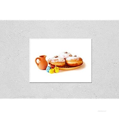 KwikMedia Poster Reproduction of Image of Jewish Holiday Hanukkah with Donuts  Traditional Chocolate Coins and Wooden Dreidels (Spinning top). Isolated on White