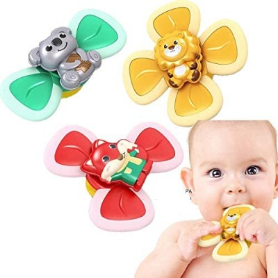 N\C 3Pcs Baby Child Spinning Top Toy Suction Cup Spinning Top Toy Spin Sucker Suction Cup Animal Bath Toys Turntable Spinning Windmill Stress Relief Frisbee Toy Table Sucker Early Learner