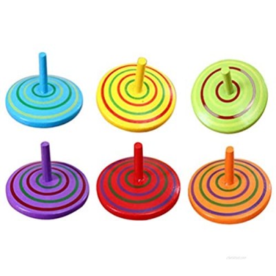 NUOBESTY Handmade Painted Wood Spinning Tops Kids Novelty Wooden Colorful Gyroscopes Toy Kindergarten Educational Toys 6pcs Random Color