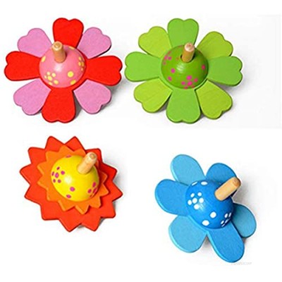 Yuffoo Wooden Spinning Tops  Colourful Flower Spinning Top Toy Suction Cup Spinning Top Handmade Painted Colourful Flower Spinner Toys for Kids Novelty Childern Intellectual Toy Gift (4 Pcs)