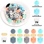 102 Pieces Silicone Teething Beads Set 52 Pieces Alphabet Beads 25 Pieces Hexagon 25 Pieces Round Silicone Bead for DIY Jewelry Necklace Bracelet Accessories Pacifier Chain DIY Baby Toy (Colorful)